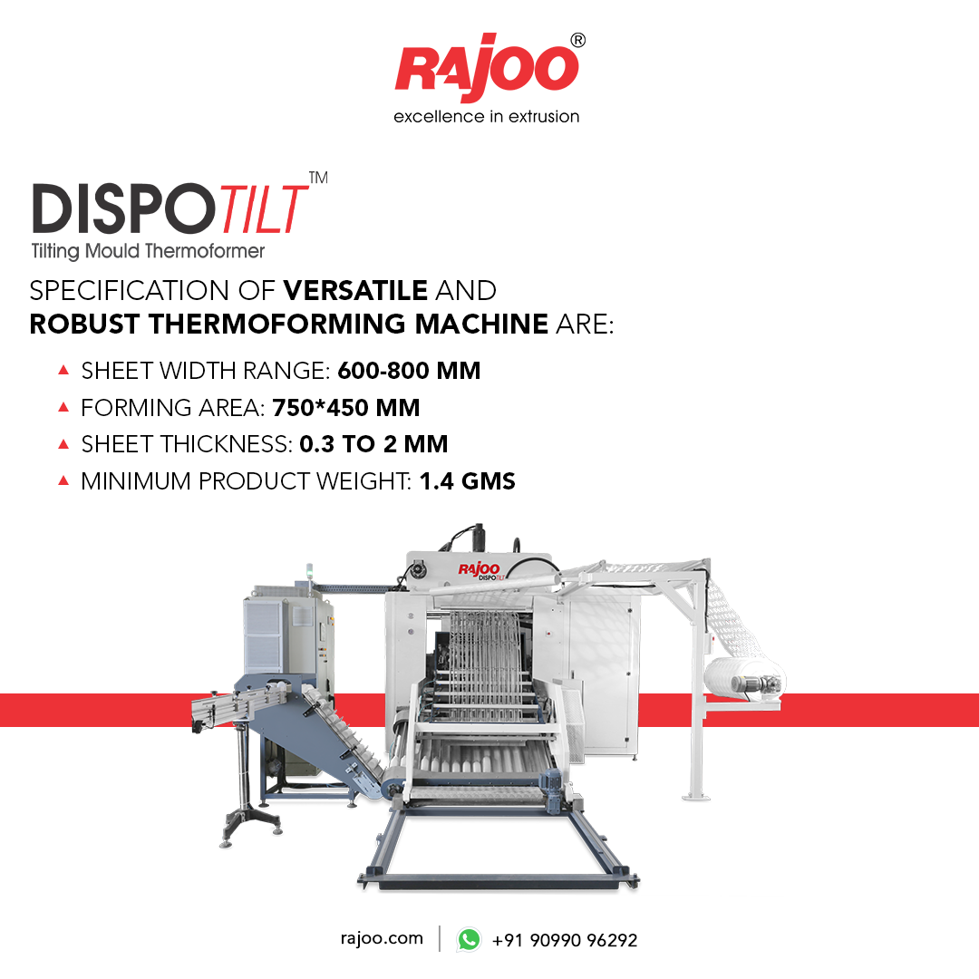 DISPOTILT the flexible thermoformer, its unique characteristics, and the remarkable mechanisation features makes it stand out from others.<br /><br />For more information,<br />Visit our website,<br />https://www.rajoo.com/dispotilt.html<br /><br />#RajooEngineers #Rajkot #PlasticMachinery #Machines #PlasticIndustry