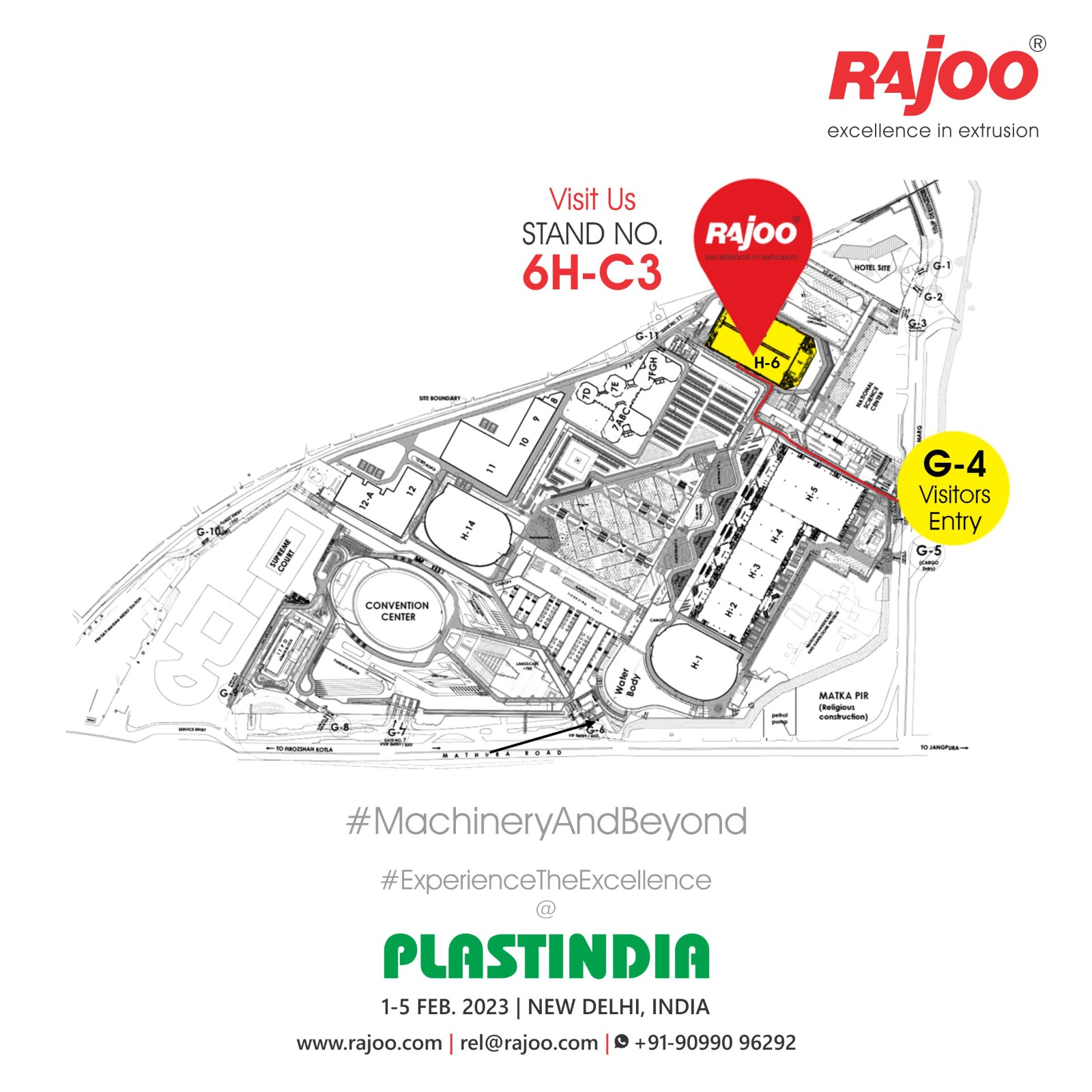 Experience the latest in extrusion technology at Plastindia! Meet industry leaders and discover innovative solutions. Visit us at Stand No. 6H-C3, to learn more. Don't miss this opportunity to stay ahead in the game.<br /><br />Here is layout so we can meet easily<br />Date: 1-5 Feb, 2023<br />Visit us at: Stand No. 6H-C3<br />Venue: Pragati Maidan,<br />New Delhi, India<br /><br />#PlastIndia #VisitusToday #RajooAtPlastIndia #PlasticExhibition #MachineryAndBeyond #Innovation #Globalization #Sustainability #Growth #Plastics #Engineering #Plastindia2023 #MakeInIndia #Plastic #IndustrialMachines #PragatiMaidan #NewDelhi #India #Plastics #Exhibition #Manufacturing #Packaging #CountDown #RajooEngineers #Rajkot #PlasticMachinery #Machines #PlasticIndustry