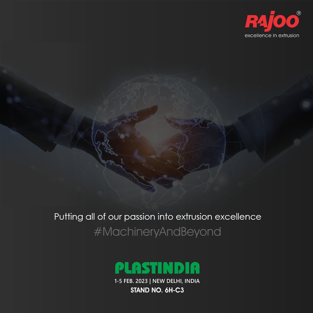 At Rajoo, we are committed to excellence in every aspect of extrusion. We put our passion into every step of the process, from sourcing the best materials to implementing the latest technologies, to ensure that we are delivering the highest quality products to our customers.<br /><br />Let's meet at<br />Date: 1-5 Feb, 2023<br />Visit us at: Stand No. 6H-C3<br />Venue: Pragati Maidan,<br />New Delhi, India<br /><br />#PlastIndia #Passion #Excellence #Sustainable #Sustainabledevlopment #Enviornment #RajooAtPlastIndia #PlasticExhibition #MachineryAndBeyond #Innovation #Globalization #Sustainability #Growth #Plastics #Engineering #Plastindia2023 #MakeInIndia #Plastic #IndustrialMachines #PragatiMaidan #NewDelhi #India #Plastics #Exhibition #Manufacturing #Packaging #CountDown #RajooEngineers #Rajkot #PlasticMachinery #Machines