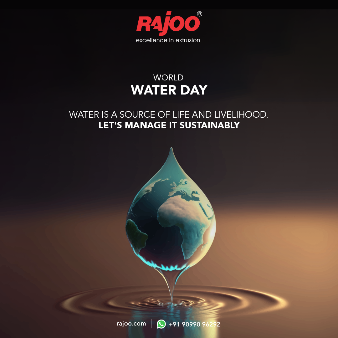 Water is a source of life and livelihood. Let's manage it sustainably<br />#WorldWaterDay2023 #WaterDay #WaterIsLife #CleanWaterForAll #WaterConservation #SaveWater #WaterCrisis #WaterForFuture #WaterAndSustainability #WaterSecurity #WaterAndClimateChange #WastewaterManagement #WaterEquity #RajooEngineers #Rajkot #PlasticMachinery #Machines #PlasticIndustry