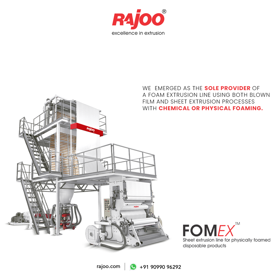 We are the only supplier of a foam extrusion line that uses both blown film and sheet extrusion processes, and can achieve chemical or physical foaming. Our technology allows for versatile foam production in a single system.<br /><br />For more information Visit Our Website,<br />https://www.rajoo.com/fomex.html<br /><br />#RajooEngineers #Rajkot #PlasticMachinery #Machines #PlasticIndustry #Packaging #Development #Production