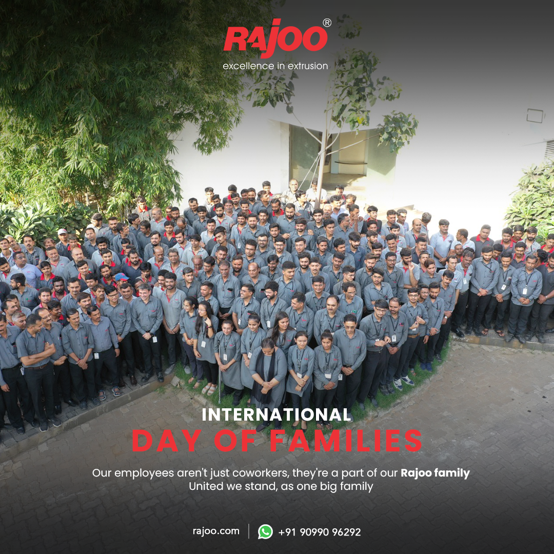 Our employee aren't just coworkers, they're a part of our Rajoo Family United we stand, as one big family<br /><br />#InternationalDayofFamilies #FamilyDay2023 #StrongerFamilies #FamilyLove #FamilyValues #FamilyIsEverything #TogetherWearesStronger #RajooEngineers #Rajkot #PlasticMachinery #PlasticIndustry