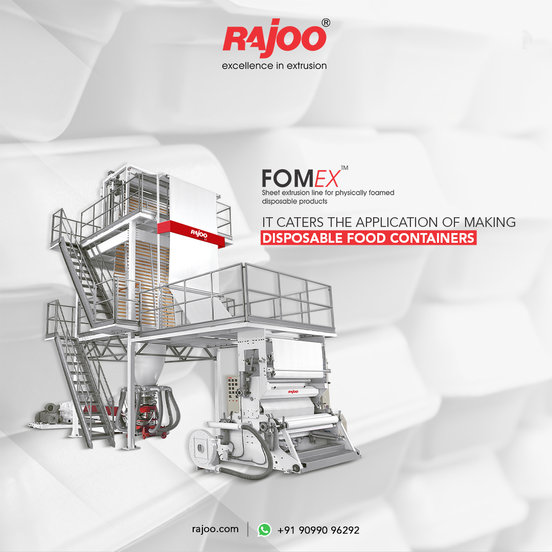 We are revolutionizing foam production with our unique extrusion line! Our cutting-edge technology combines blown film and sheet extrusion processes, allowing for versatile foam production with chemical or physical foaming in a single system and caters to the application of making food disposable food containers.<br /><br />For more information, Visit our Website:-<br />https://www.rajoo.com/fomex.html<br /><br />#RajooEngineers #Fomex #Disposable #Food #Containers #Extrusion #Foam #Rajkot #PlasticMachinery #Machines #PlasticIndustry 