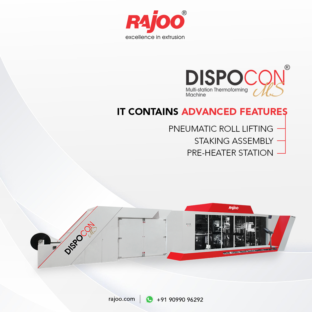 Dispocon-MS is a state-of-the-art multi-station thermoforming machine that offers exceptional output quality. Its advanced features and unwinding, forming, cutting, and stacking stations make it perfect for various thermoforming applications.<br /><br />For more information,<br />Visit our website,<br />https://www.rajoo.com/<br /><br />#RajooEngineers #DispoconMS #Thermoforming #Rajkot #PlasticMachinery #Machines #PlasticIndustry