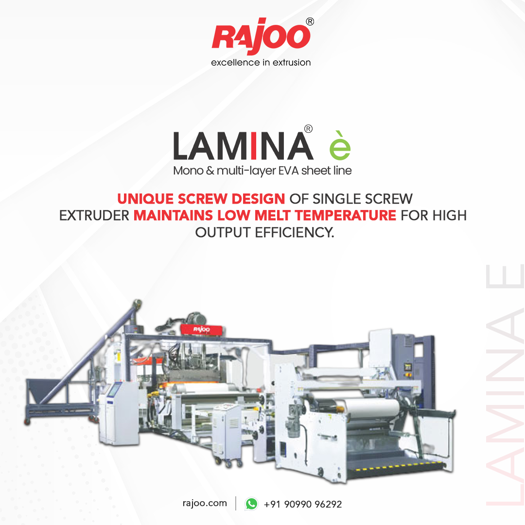 The single-screw extruder is designed for individual processor needs, offering high performance and low melt temperatures thanks to its specially designed screw, resulting in high output.<br /><br />Visit our website: https://www.rajoo.com/lamina-e.html<br /><br />#LaminaE' #RajooEngineers #Processsor #Performance #Temperature #High #Output #Rajkot #PlasticMachinery #Machines #PlasticIndustry