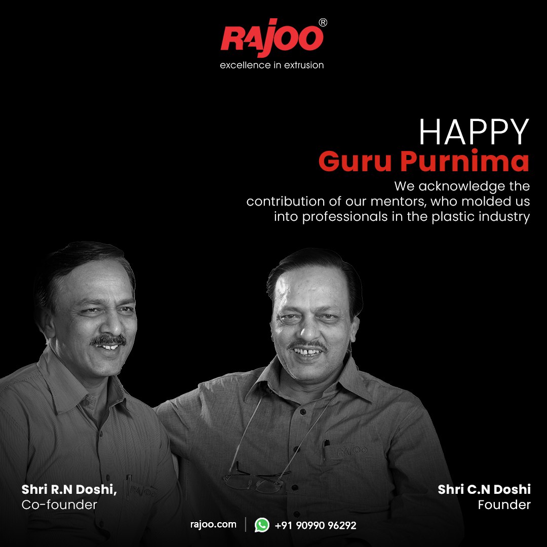 On this auspicious occasion of Guru Purnima, we honour the immense influence of our esteemed mentor, Founder Shri C. N Doshi, and Co-founder Shri R.N Doshi, who have nurtured our growth and shaped us into skilled professionals in the plastic industry.<br /><br />Thank you for guiding us toward excellence!<br /><br /><br /><br />#GuruPurnima #Mentorship #Grateful #PlasticIndustryPros #HappyGuruPurnima #GuruPurnima2023 #DivineGuidance #GuruDevoBhava #RajooEngineers #Rajkot #PlasticMachinery #Machines #PlasticIndustry