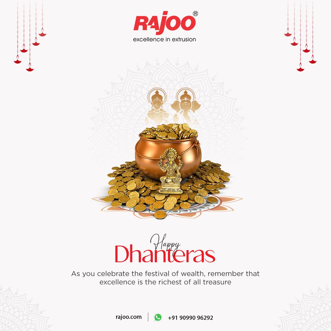 As you revel in the festival of wealth and abundance, let us not forget that true excellence is the most valuable treasure of all. On this Dhanteras, may you seek not just material riches but also the richness of wisdom, kindness, and love. Embrace the holistic wealth of life's blessings.<br /><br />Happy Dhanteras!<br /><br />#dhanteras #diwali #festival #happydhanteras #india #happydiwali #dhanteraswishes #indianfestival #extrusion #extrusionline #RajooEngineers #Rajkot #PlasticMachinery #Machines #PlasticIndustry 