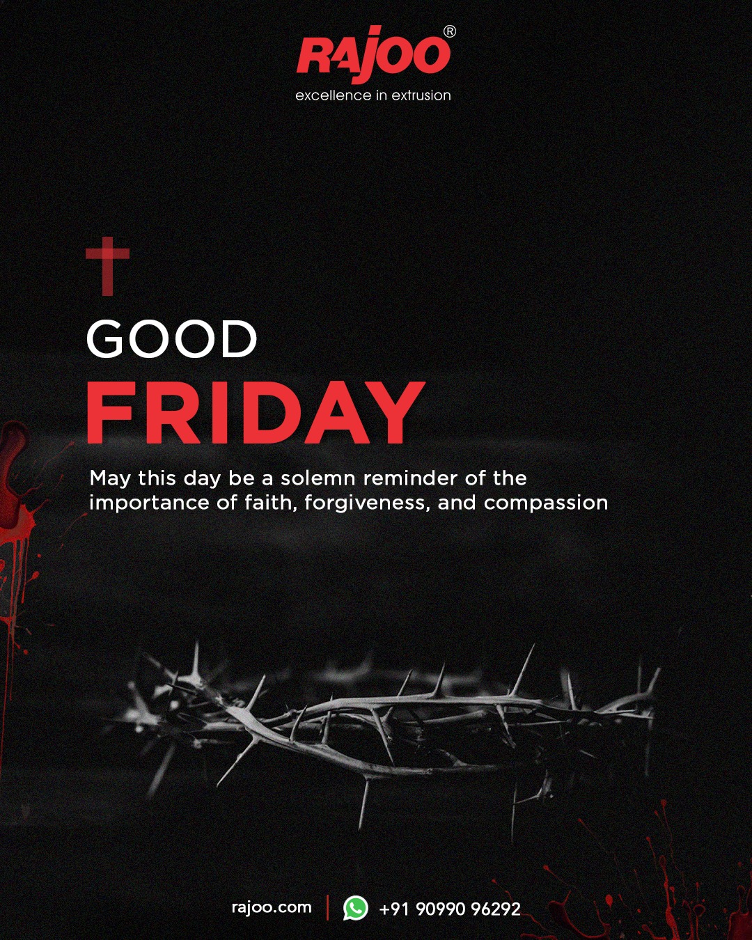 May this Good Friday serve as a poignant reminder of the profound virtues of faith, forgiveness, and compassion. Wishing you a day filled with reflection, grace, and the embrace of divine love.<br /><br />#GoodFriday #HolyWeek #Christianity #Jesus #Christ #Sacrifice #Mercy #RajooEngineers #Rajkot #PlasticMachinery #Machines #plasticindustry