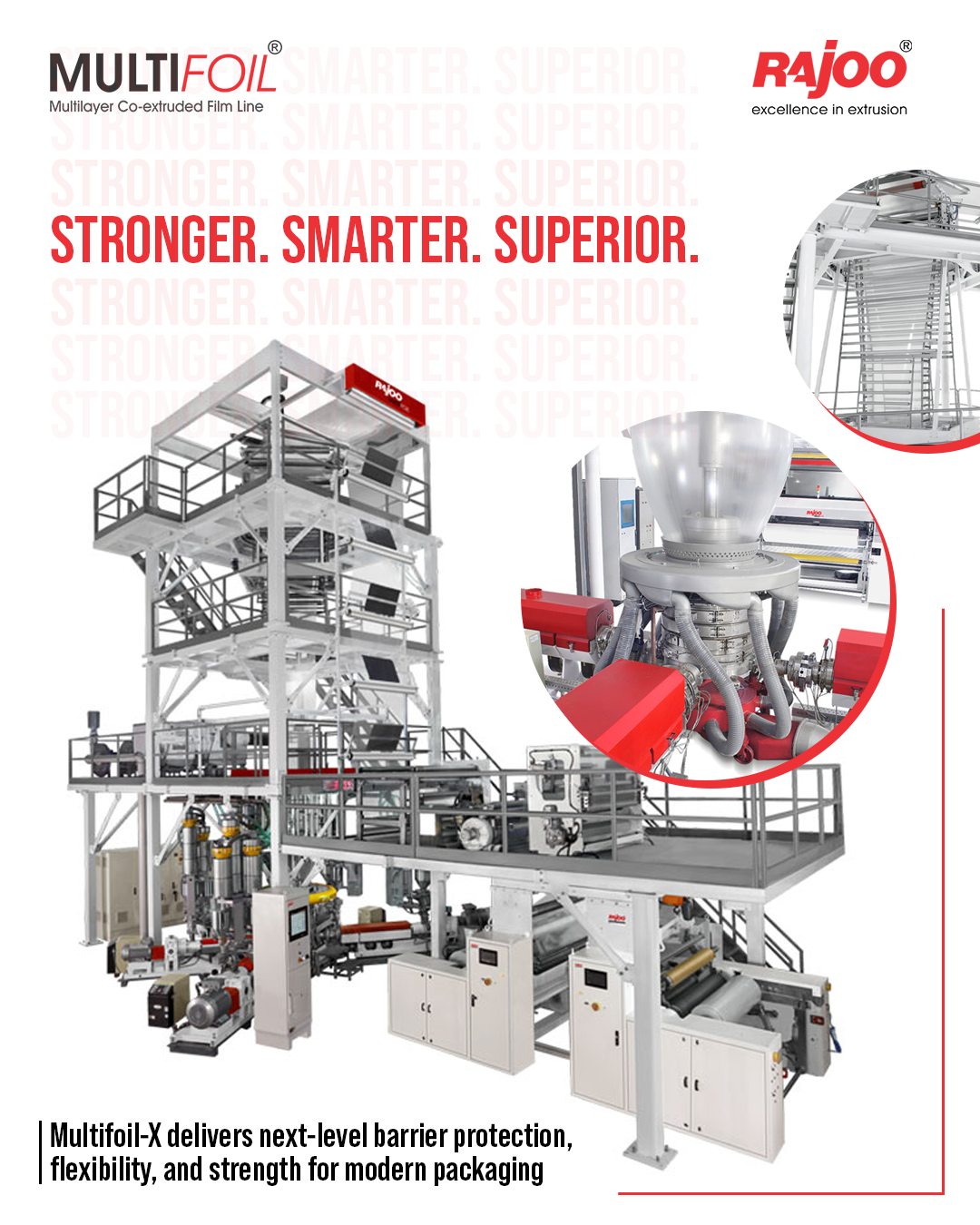 Unleashing the future of packaging with Multifoil-X! Superior barrier properties, unmatched flexibility, and enhanced strength come together to set new standards in packaging innovation.<br /><br />#RajooEngineers #ExtrusionTechnology #Multifoil #Excellenceinextrusion #blownfilmlines #rajkot