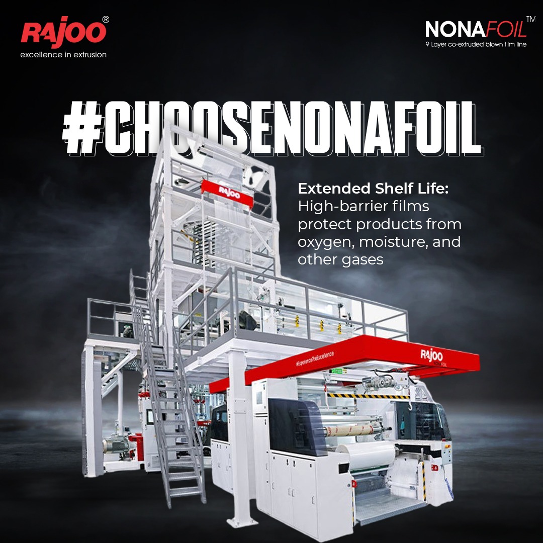 Our innovative oxygen reduction solutions extend the shelf life of your products, ensuring lasting freshness, superior quality, and reduced spoilage. With Nonafoil, redefine packaging excellence for a sustainable and efficient future!<br /><br />#RajooEngineers #ExtrusionTechnology #Nonafoil #Excellenceinextrusion #blownfilmlines #rajkot