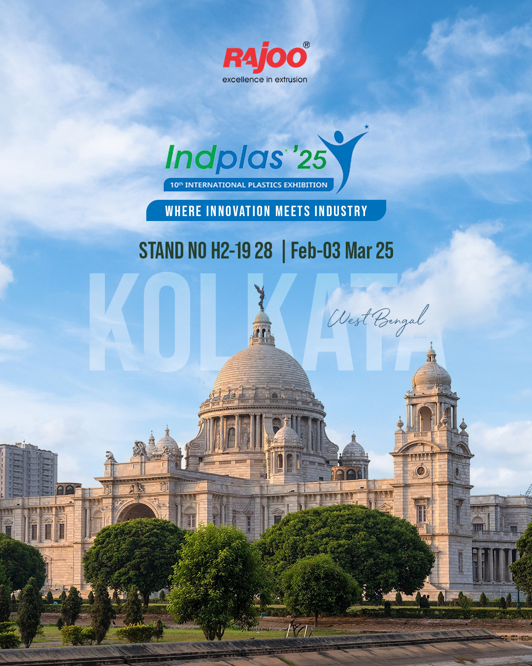 We're thrilled to be part of Ind Plas 25. Witness the latest innovations and technologies in plastic manufacturing, and see how our solutions are shaping the future of the industry. Don’t miss the opportunity to connect with experts and explore new possibilities for your business. See you at the event!<br /><br />#Indplas #Kolkata #excellenceinextrusion #RajooEngineers #Rajkot