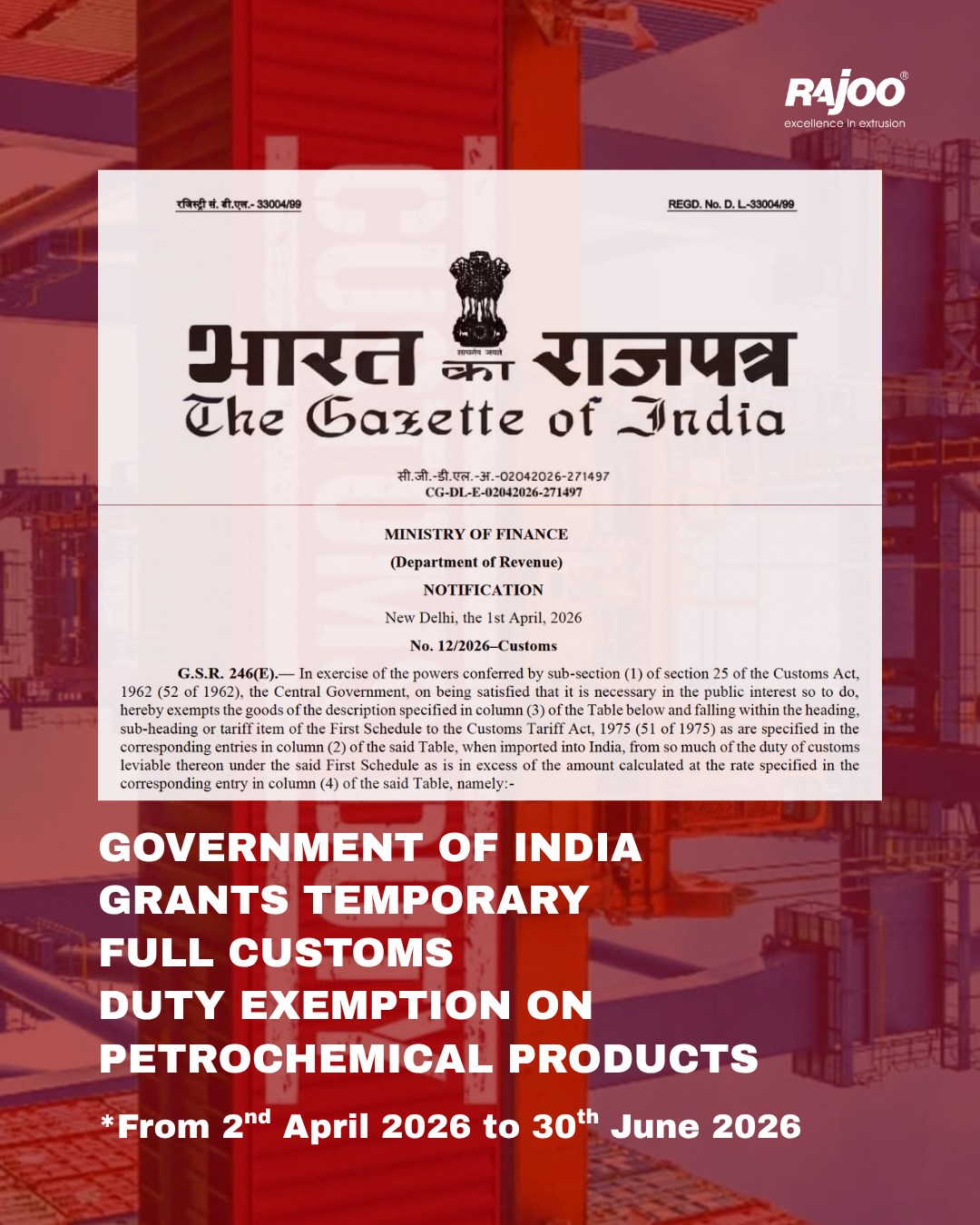 Rajoo Engineers, biodegradable film machine, nonwoven fabric machine, cup stacking machine, extruder for plastic, extrusion machinery, film inflation machine, green house film machine, hdpe pipe plant, inline dripper line, inline lateral pipe, machinery exporter, nine layer blown film machine, nonwoven bag making machine, plastic dunnage bag film, plastic Extruder, plastic processing equipment, plastic processing machinery, pvc conduit pipe, flexible pvc pipe, pvc medical pocket, pvc medical tube, pvc pipe diameter and thickness control, stretch film machine, thick thin sheet lines, thick thin sheet lines, twin screw pipe plant, twin screw pvc extruder, twin screw pvc pipe plant, wpc profile machine, sheet line , extrusion lines