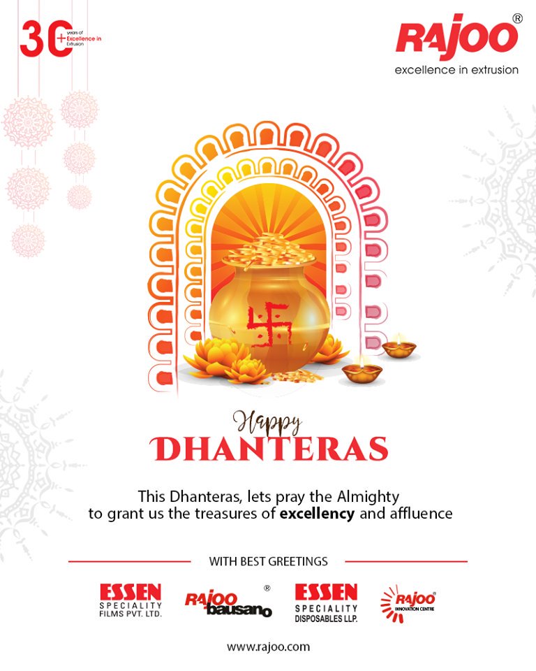 This Dhanteras, lets pray the Almighty to grant us the treasures of excellency and affluence.

#Dhanteras #Dhanteras2019 #ShubhDhanteras #IndianFestivals #DiwaliIsHere #Celebration #HappyDhanteras #FestiveSeason #Diwali2019 #RajooEngineers #PlasticMachinery  #PlasticIndustry https://t.co/pa9zpFJiAs