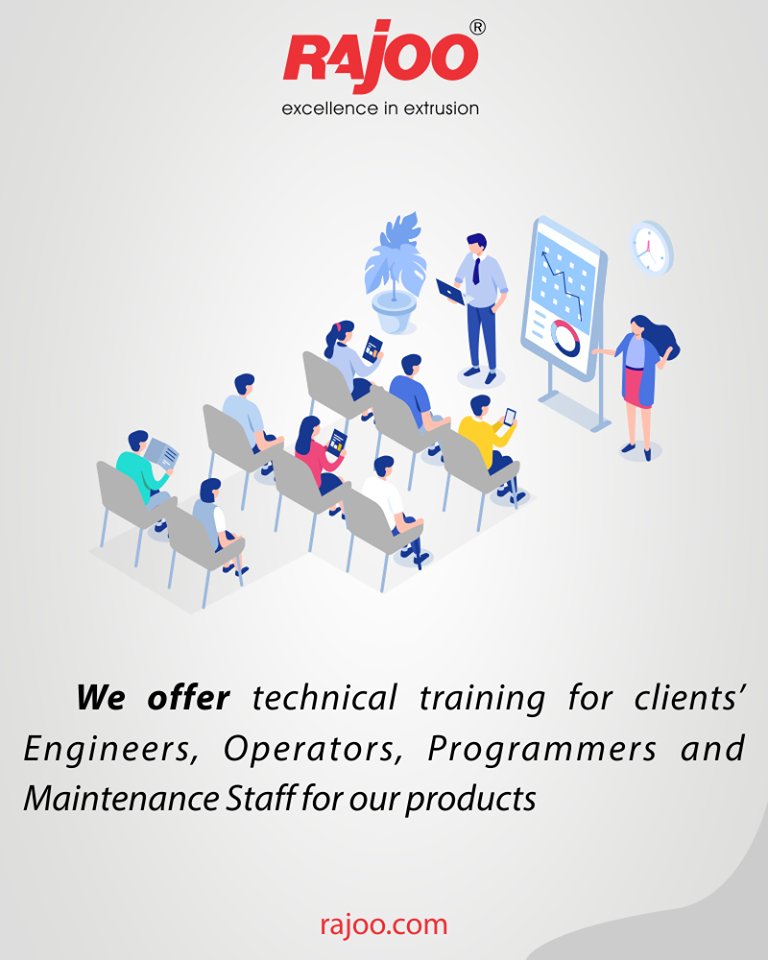 We offer technical training for clients’ Engineers, Operators, Programmers and Maintenance Staff for our products and its operating systems, automation process and technology used.

#RajooEngineers #Rajkot #PlasticMachinery #Machines #PlasticIndustry https://t.co/lV2SDEWWMm