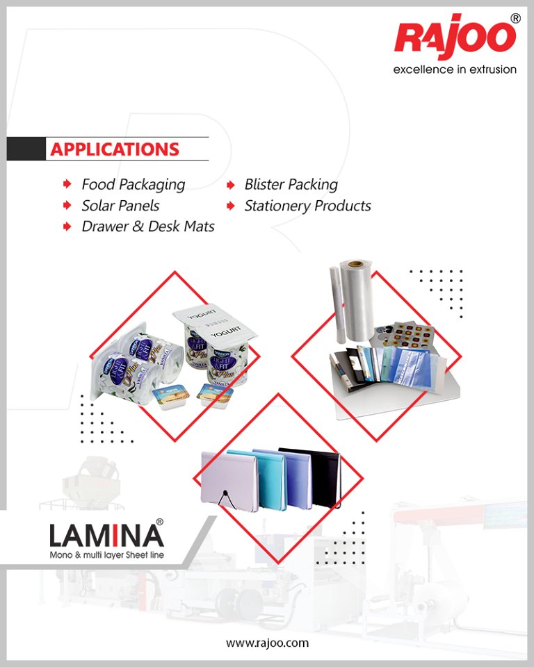 Lamina mono and multilayer sheet line has a plethora of applications ranging from thermoformable HIPS/PP/PA/EVOH sheet for food packaging to back sheet for solar panels to stationery files, folders, and pouches

#RajooEngineers #Rajkot #PlasticMachinery #Machines #PlasticIndustry https://t.co/rEoe24nJ4u