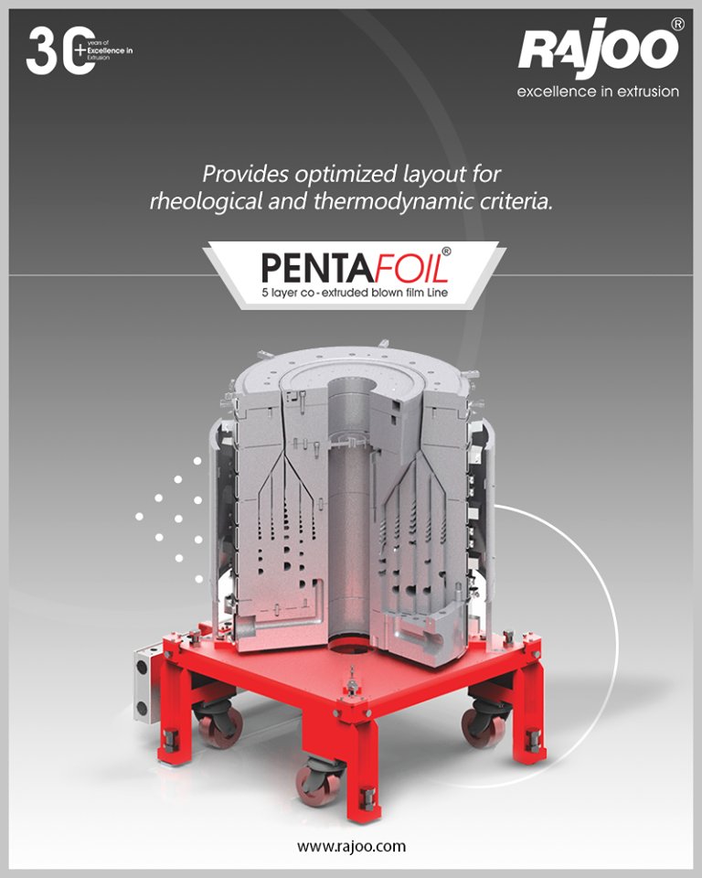 Pentafoil – 5 layer blown film line with CSD- Cylindrical Spiral Die (bottom fed vertical cylindrical spiral system) is state-of-the-art and provides optimized layout for rheological and thermodynamic criteria.

#RajooEngineers #Rajkot #PlasticMachinery #Machines #PlasticIndustry https://t.co/9m65NI9v4T