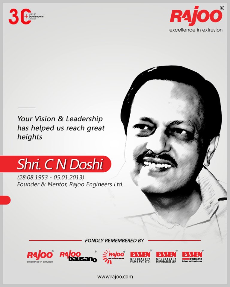 Your Vision & Leadership has helped us reach great heights.
Your ethics, down-to-earth personality, business acumen, and positive teachings are still alive & inspire us towards delivering excellence.

#CNDoshi #Excellence #RajooEngineers #Rajkot #PlasticMachinery #Machines https://t.co/dPp41eHzMw