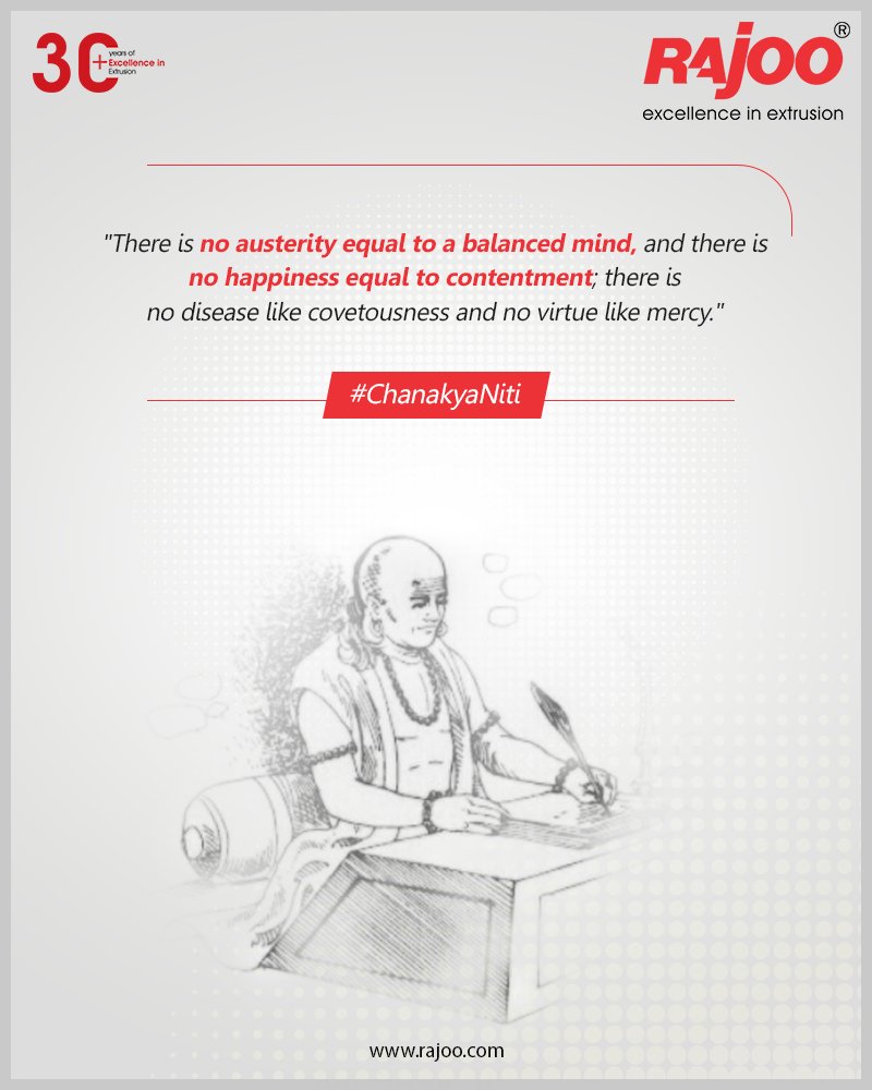 #ChanakyaNiti

There is no austerity equal to a balanced mind, and there is no happiness equal to contentment; there is no disease like covetousness and no virtue like mercy.

#RajooEngineers #Rajkot #PlasticMachinery #Machines #PlasticIndustry https://t.co/mkxECl8kVt