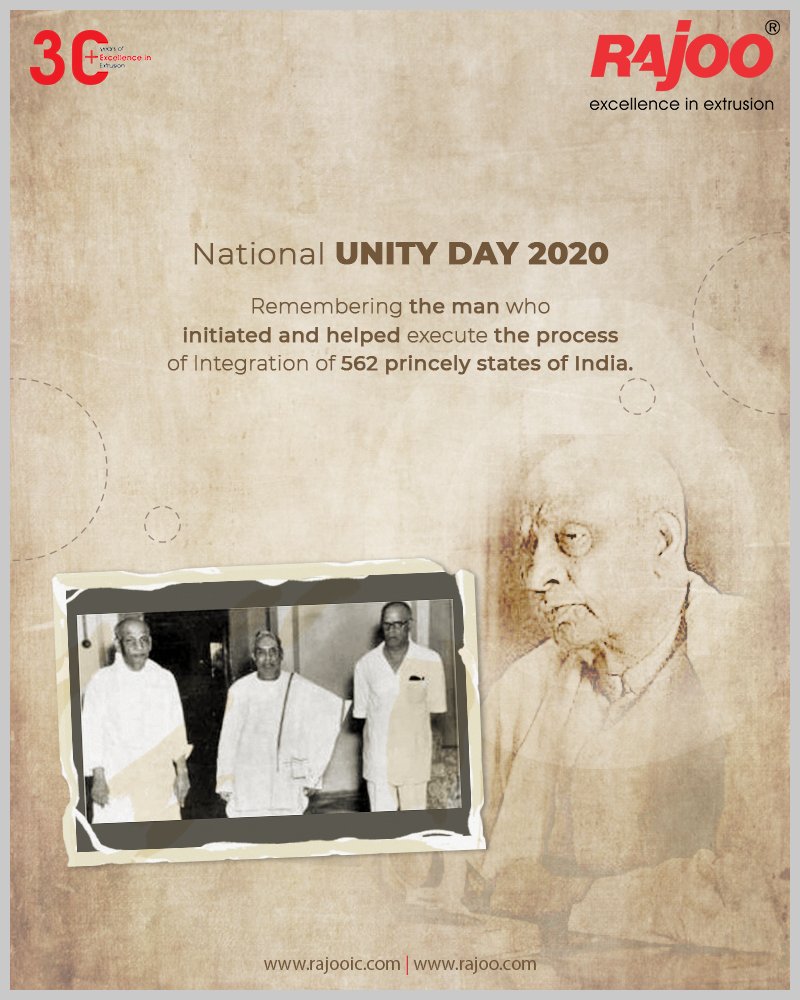 National Unity Day 2020
Rajoo Engineers Limited Remembers the man who initiated and help execute the process of Integration of 562 princely states of India.
#SardarVallabhbhaiPatel #StatueOfUnity #UnityDay2020 #RashtriyaEktaDiwas #IronManofIndia #RajooEngineers  #PlasticMachinery https://t.co/dYp9ysFwK1