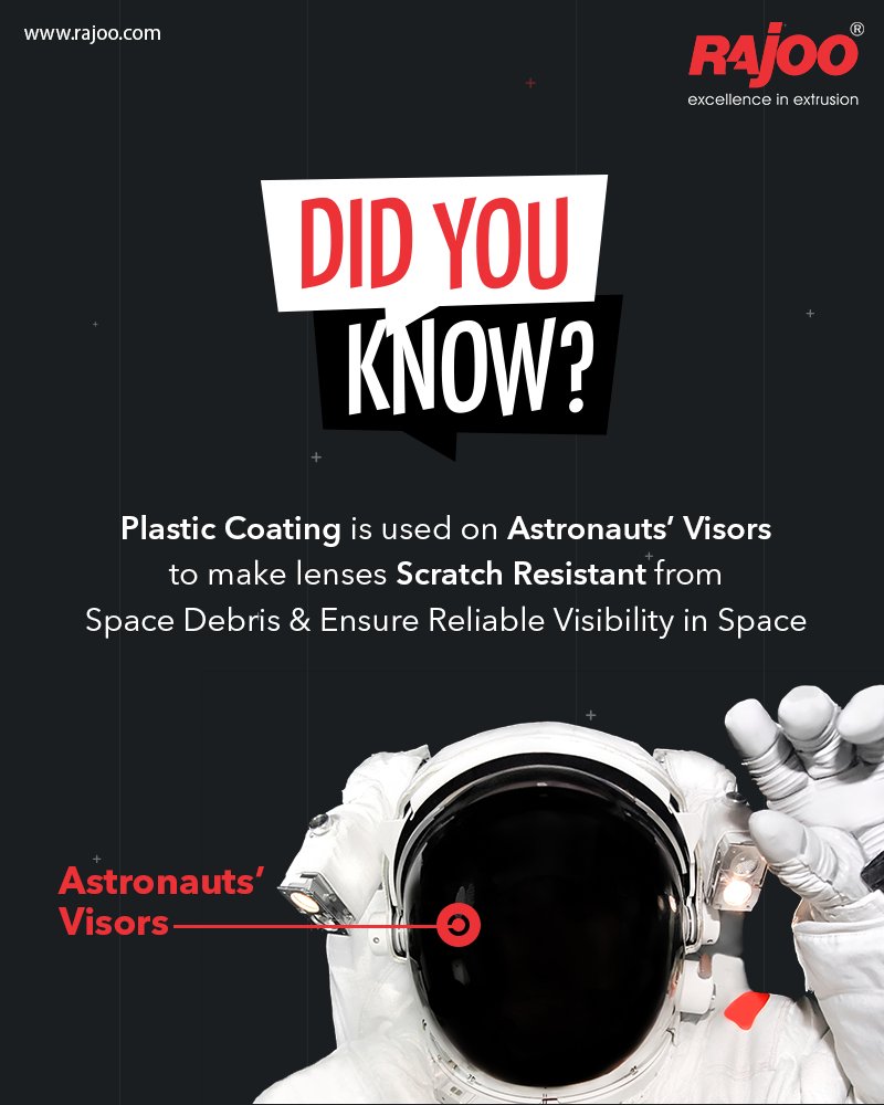 Did You Know?

Plastic Coating is used on Astronauts’ Visors to make lenses Scratch Resistant from Space Debris & Ensure Reliable Visibility in Space

#RajooEngineers #Rajkot #PlasticMachinery #Machines #PlasticIndustry https://t.co/FuSpu5EYjZ