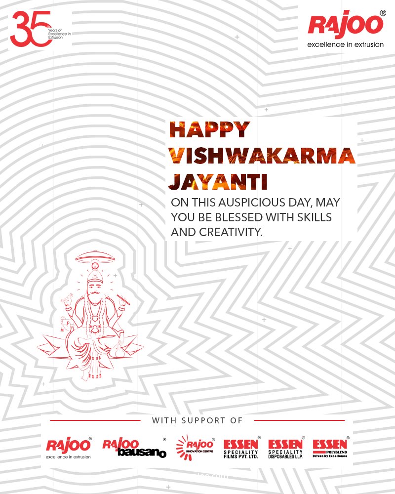 On this auspicious day, may you be blessed with skills and creativity. Happy Vishwakarma Jayanti 

#HappyVishwakarmaJayanti #VishwakarmaJayanti #VishwakarmaPuja #VishwakarmaPuja2021 #Vishwakarma #RajooEngineers #Rajkot #PlasticMachinery https://t.co/f1DorthzBO