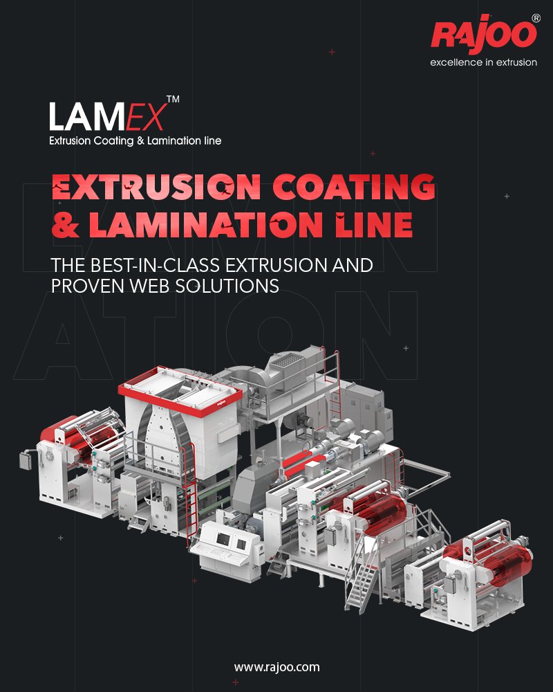 LamEX – Extrusion Coating and Lamination Line are offered with different configurations of Mono-Extrusion Coating, Lamination Coating, Co - Extrusion Coating, Tandem or multistage extrusion coating. 

#RajooEngineers #Rajkot #PlasticMachinery #Machines #PlasticIndustry https://t.co/f4KHHBCkED
