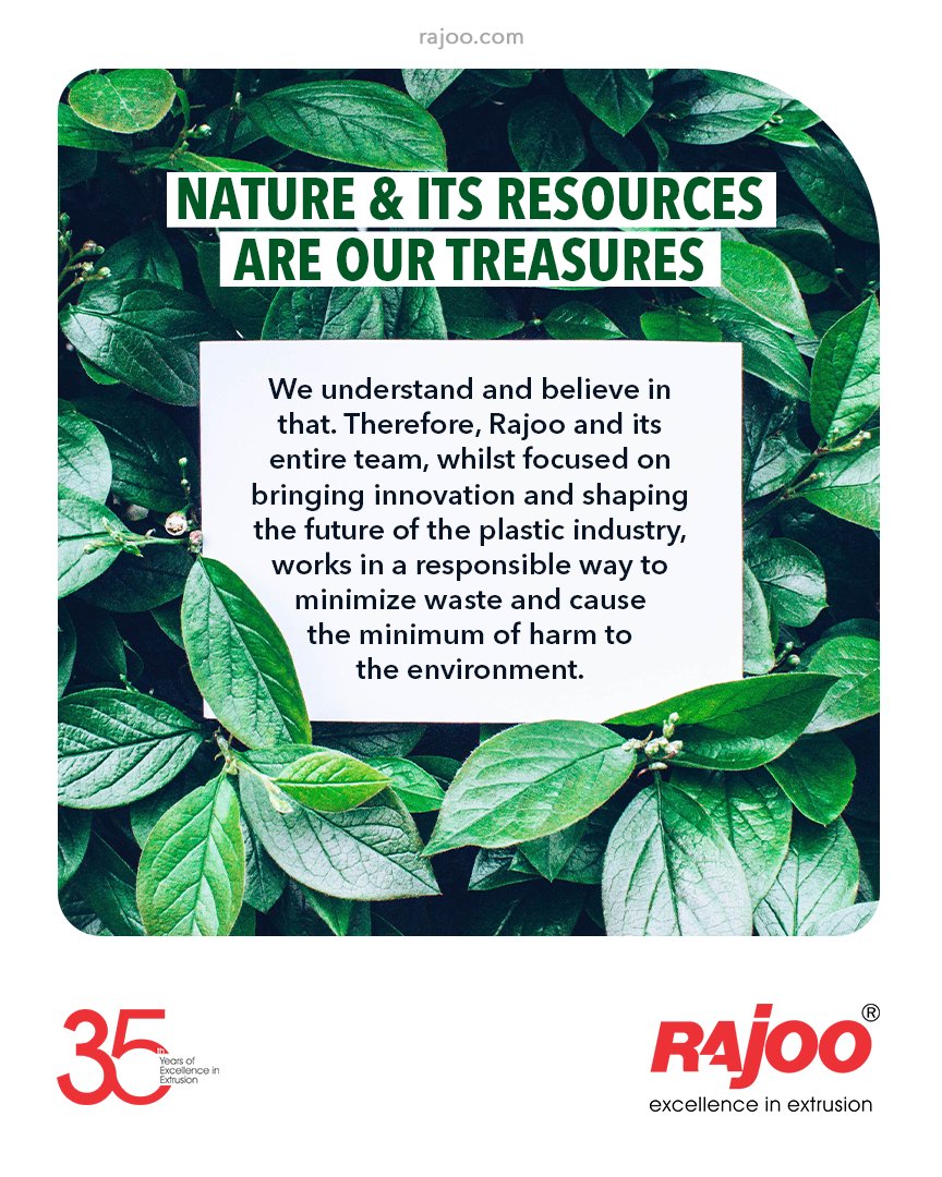 We understand and believe in that. Therefore, Rajoo and its entire team, whilst focused on bringing innovation and shaping the future of the plastic industry, works in a responsible way to minimize waste and cause the minimum of harm to the environment.

#RajooEngineers #Rajkot https://t.co/fgMChe62TC