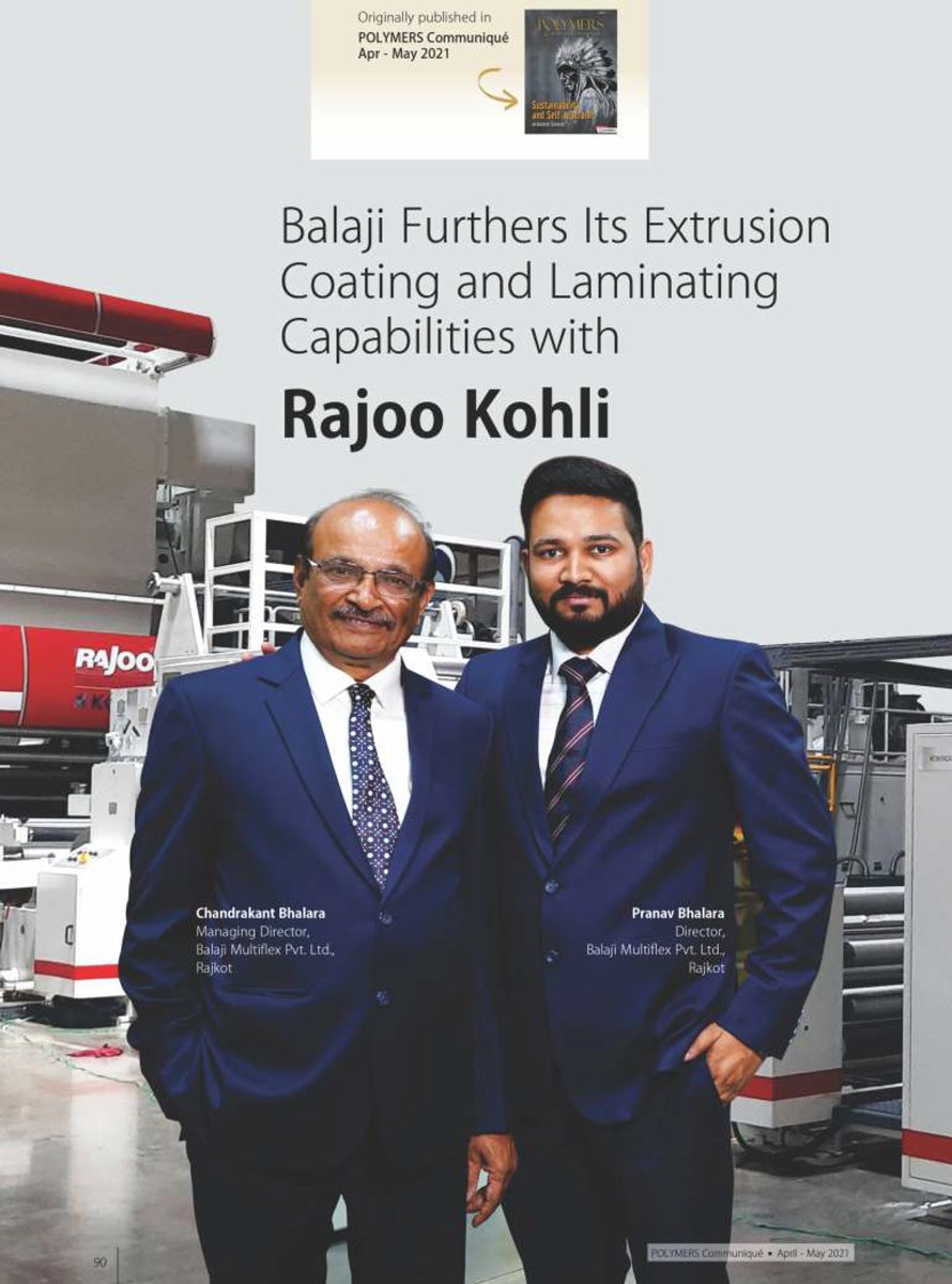 Balaji Furthers its extrusion coating and laminating capabilities with Rajoo Kohli

#RajooEngineers #Rajkot #PlasticMachinery #Machines #PlasticIndustry https://t.co/l7gLRlEvgv