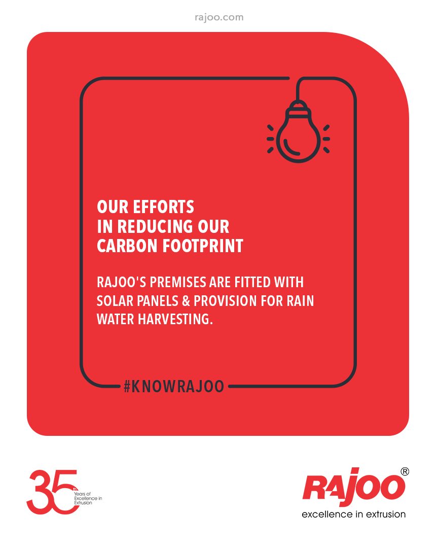 #KnowRajoo

Our Efforts in Reducing our Carbon Footprint

Rajoo's premises are fitted with Solar Panels & provision for Rain Water Harvesting. 

#RajooEngineers #Rajkot #PlasticMachinery #Machines #PlasticIndustry https://t.co/RuyrD4o0w9