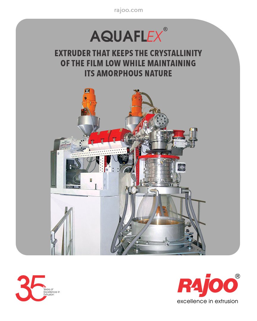 Thanks to the chilled water used instead of air to cool the bubbles, Aquaflex offers fast cooling that keeps the crystallinity of the film low while maintaining its amorphous nature.

#RajooEngineers #Rajkot #PlasticMachinery #Machines #PlasticIndustry https://t.co/Xb9so6MiZr