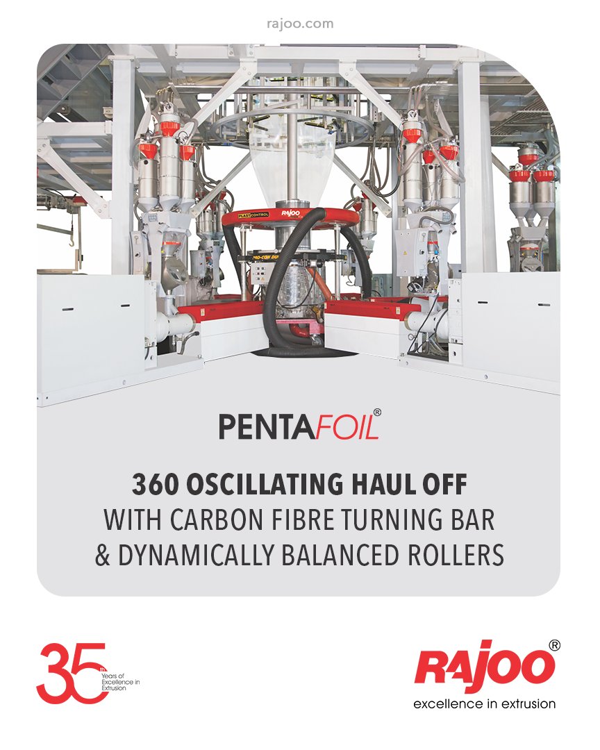 Our 5 Layer co-ex blown film lines, Pentafoil, comes equipped with 360 Degrees Oscillating Haul Off with Carbon Fibre Turning Bar & Dynamically Balanced Rollers to significantly minimize web tension to eliminate wrinkle or bulge problems.

#LAMEX #RajooEngineers #Rajkot #Machines https://t.co/0TSd2x1gTt