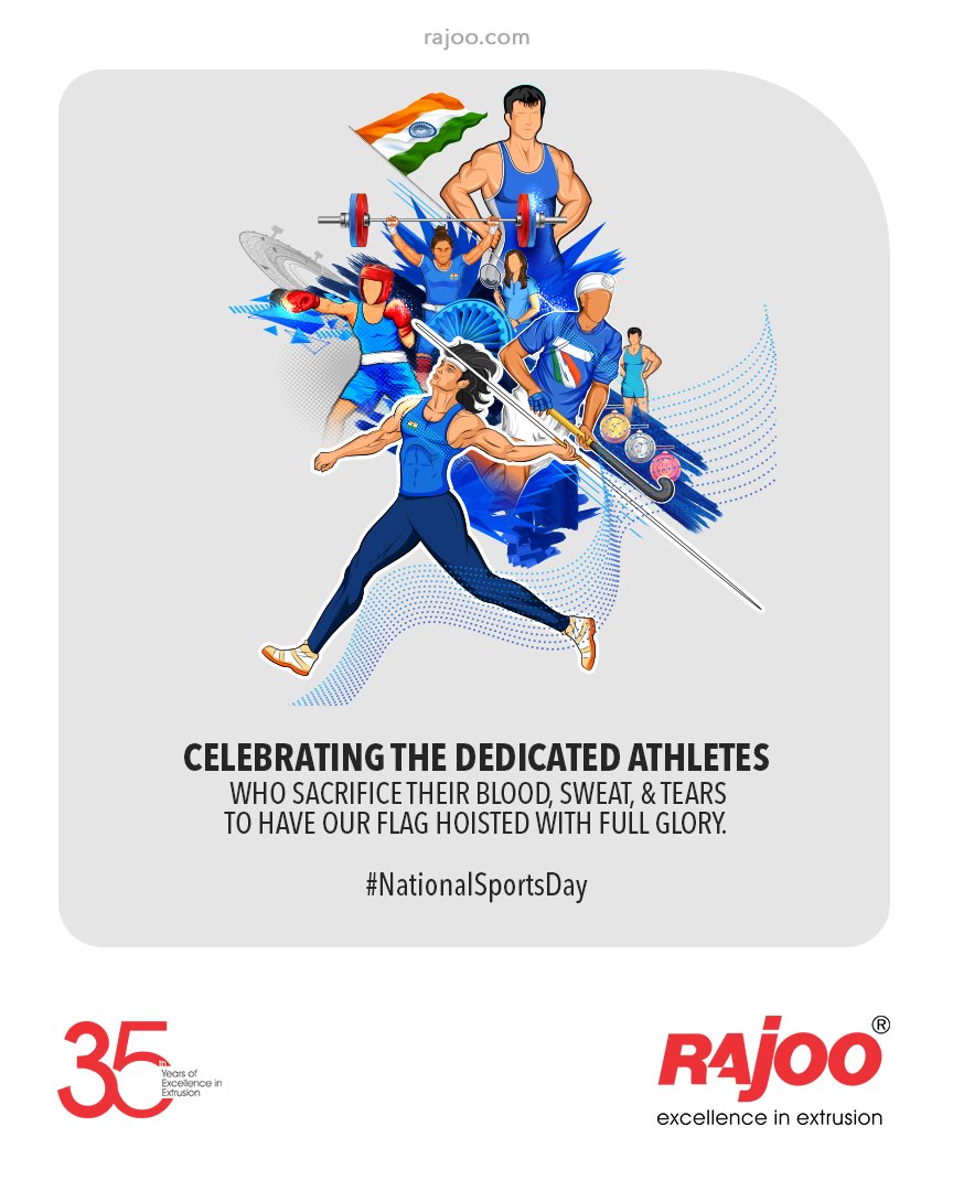 Celebrating the Dedicated Athletes who Sacrifice their Blood, Sweat, & Tears to have our Flag Hoisted with Full Glory.

#NationalSportsDay #NewIndiaFitIndia #NationalSportsDay2021 #MajorDhyanChand #BirthAnniversary #RajooEngineers #Rajkot #PlasticMachinery #PlasticIndustry https://t.co/B8f3WyNAoN