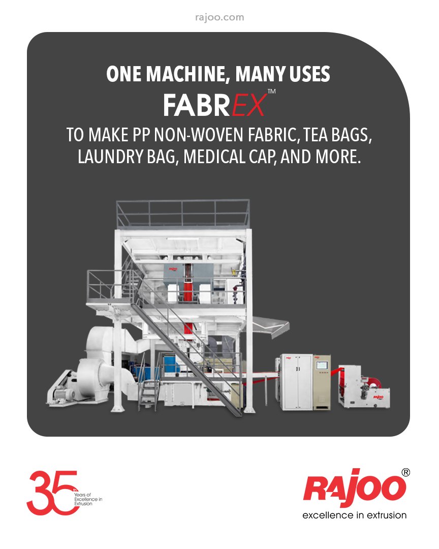 Our MELT BLOWN FABRIC MAKING MACHINE is one machine with many applications such as PP Non-Woven Fabric, Tea Bags, Laundry Bag, Medical Cap, and more.

#RajooEngineers #Rajkot #PlasticMachinery #Machines #PlasticIndustry https://t.co/z3KuVdtbHb