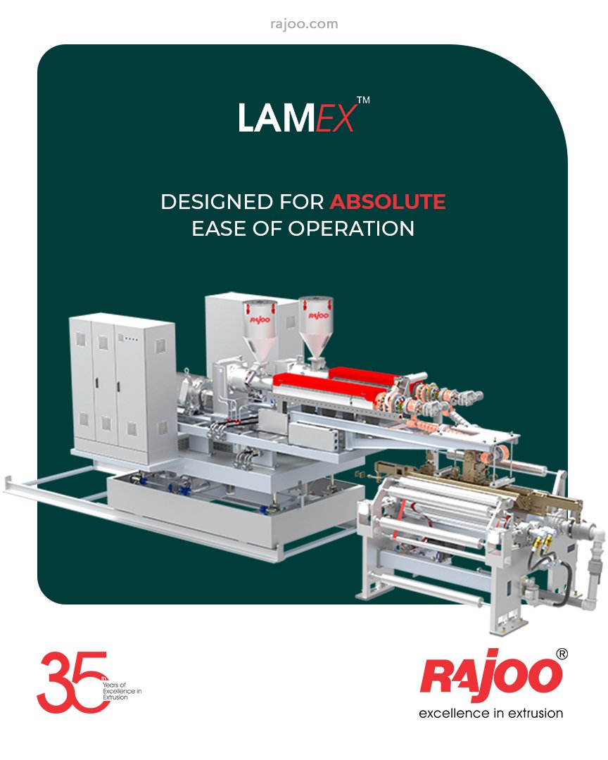 LAMEX series of extrusion coating and lamination lines are designed for absolute ease of operation and are available in a host of configurations to suit individual customer's requirements.

#RajooEngineers #Rajkot #PlasticMachinery #Machines #PlasticIndustry https://t.co/v51ZCR9BzZ