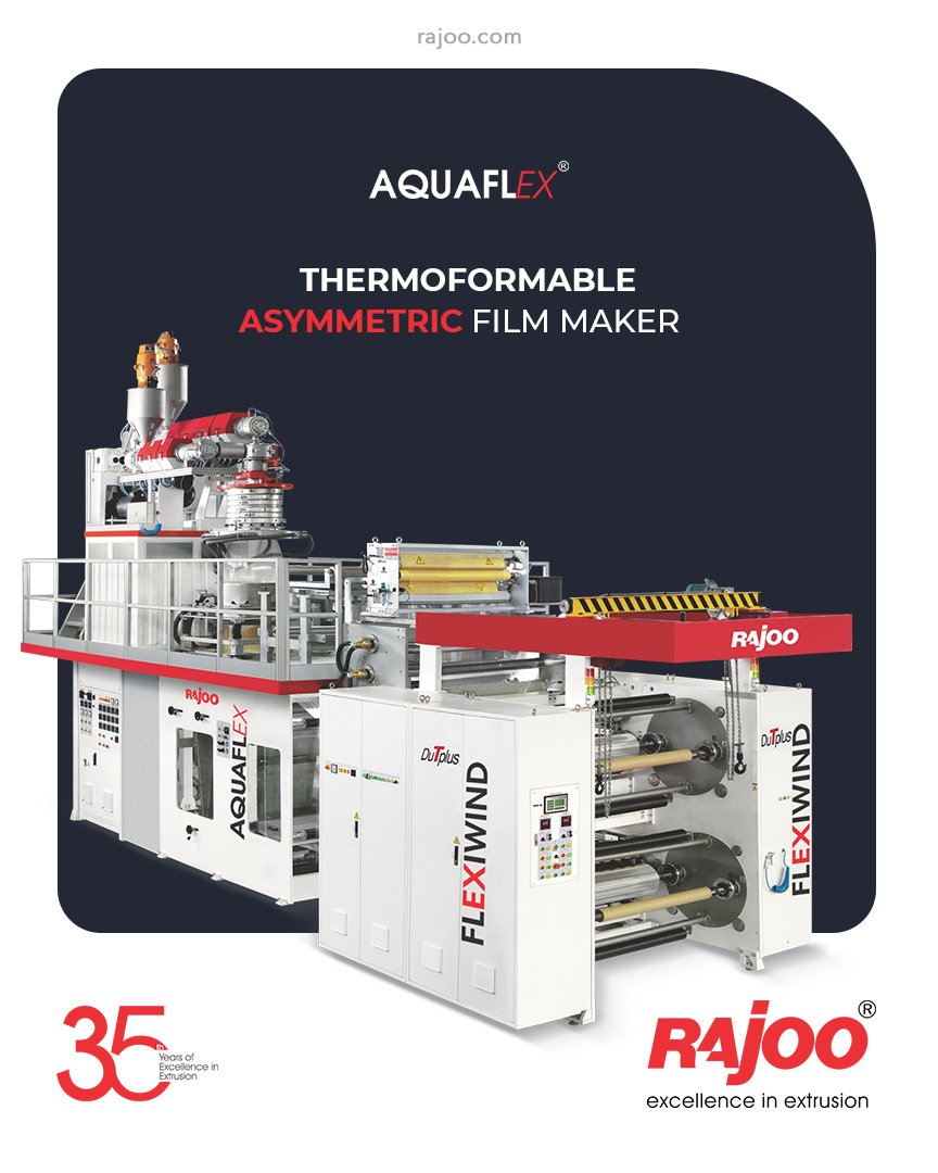 The AQUAFLEX blown film lines are downward extrusion water quenched film lines to produce various combinations of PP, PE grades and barrier polymers tailored to customer's specific requirements. 

#RajooEngineers #Rajkot #PlasticMachinery #Machines #PlasticIndustry https://t.co/CRJMeYb9dC