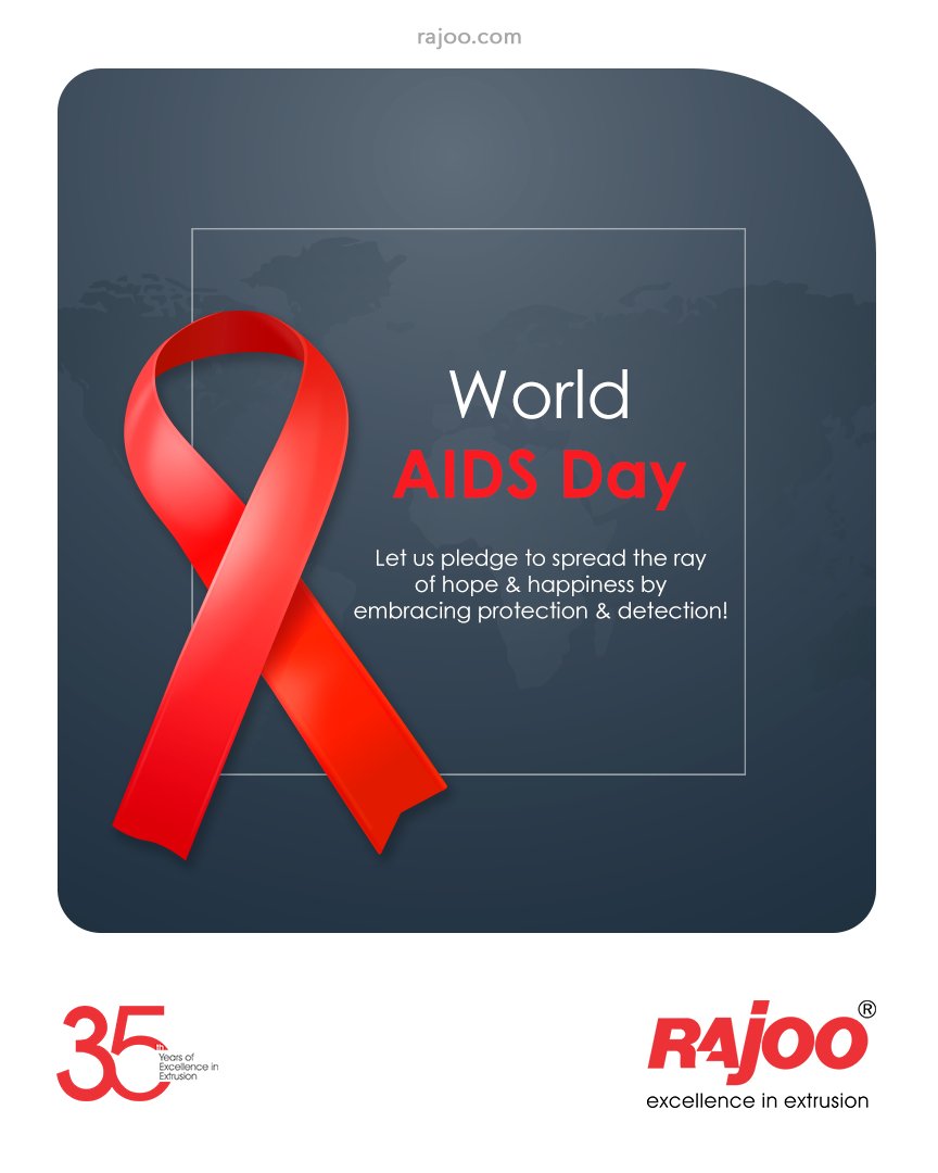 Let us pledge to spread the ray of hope & happiness by embracing protection & detection!

#WorldAIDSDay2021 #WorldAIDSDay #AIDSDay #AIDSAwareness #RajooEngineers #Rajkot #PlasticMachinery #Machines #PlasticIndustry https://t.co/2teAJzn6Yd