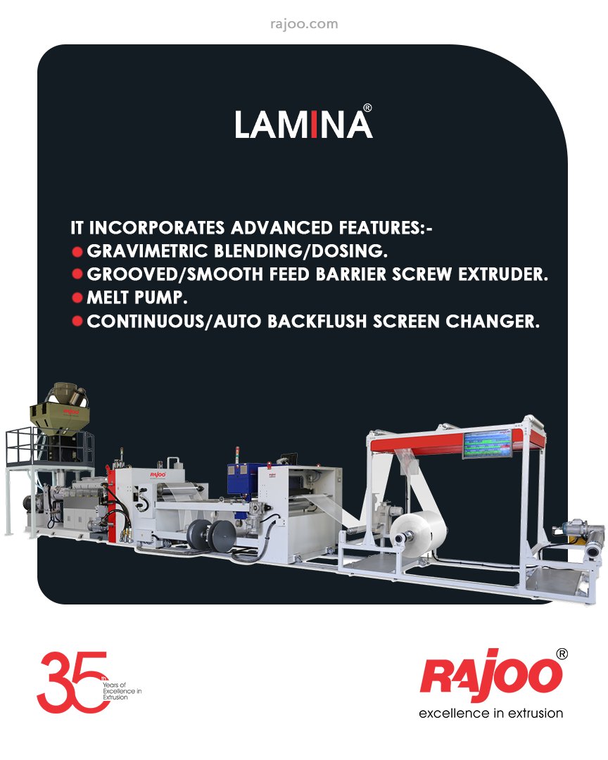 It is designed for making ease in operations. It's a series of sheet lines. The output ranges from 150kg/hr to 1500kg/hr. 
It processes various polymers like 
PS, PP, PE, PA, and EVOH.

#RajooEngineers #Rajkot #PlasticMachinery #Machines #PlasticIndustry https://t.co/majlVczPkM