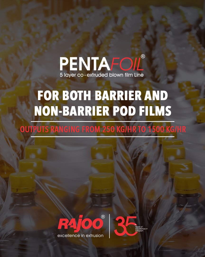 5 Layer co-ex blown film lines tailored to fulfill specific needs, for barrier and non-barrier POD films for various applications such as collation shrink films and lamination grade  
For more information of the product,
Visit our Website
https://t.co/u7j3LObR1N
#RajooEngineers https://t.co/aCoVVXxVQt