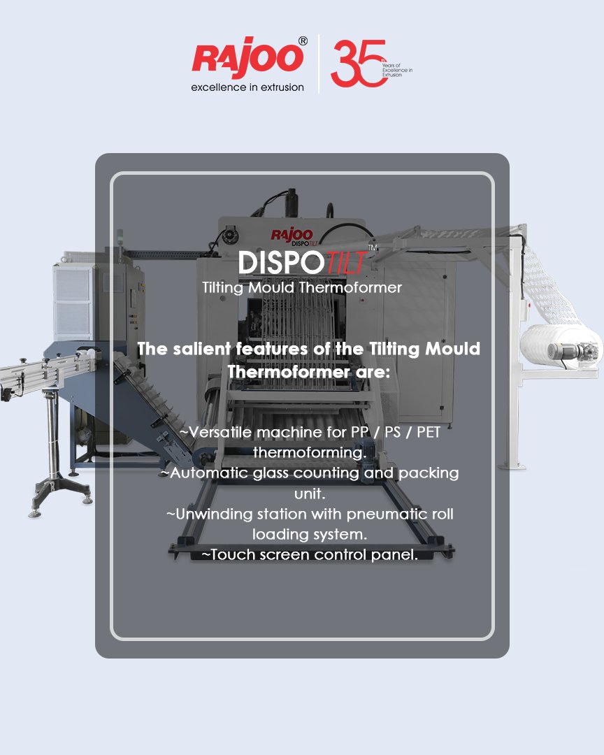 The salient features of Dispotilt are immense. 

Are you looking for more features of Dispotilt?

For more information about its salient features,

Visit our website:- https://t.co/CiC3QncMws
.
.
.
#RajooEngineers #Rajkot #PlasticMachinery #Machines #PlasticIndustry https://t.co/J8BZq2Y4h9