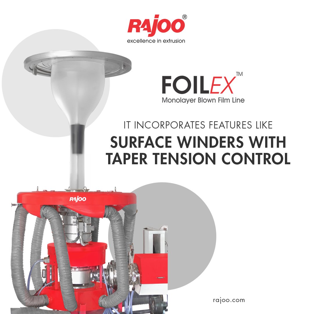 FOILEX incorporates many advanced features. One of the most promising features of the mono-layer blown lines is surface winders with taper tension control.

For more information,
Visit our website,
https://t.co/6qzszcYfeW
.
.
.
#RajooEngineers #Rajkot #PlasticMachinery #Machines https://t.co/oSu75bEHxf