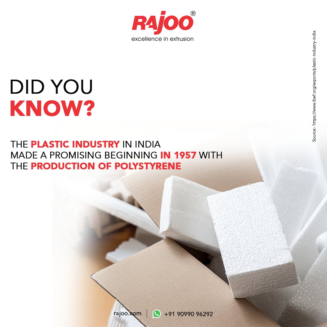 Did you know?
The plastic industry in India made a promising beginning in 1957 with the production of polystyrene. 
.
.
.
#DidYouKnow #About #Plastic  #RajooEngineers #Rajkot #PlasticMachinery #Machines #PlasticIndustry https://t.co/APTz1eBY0Z