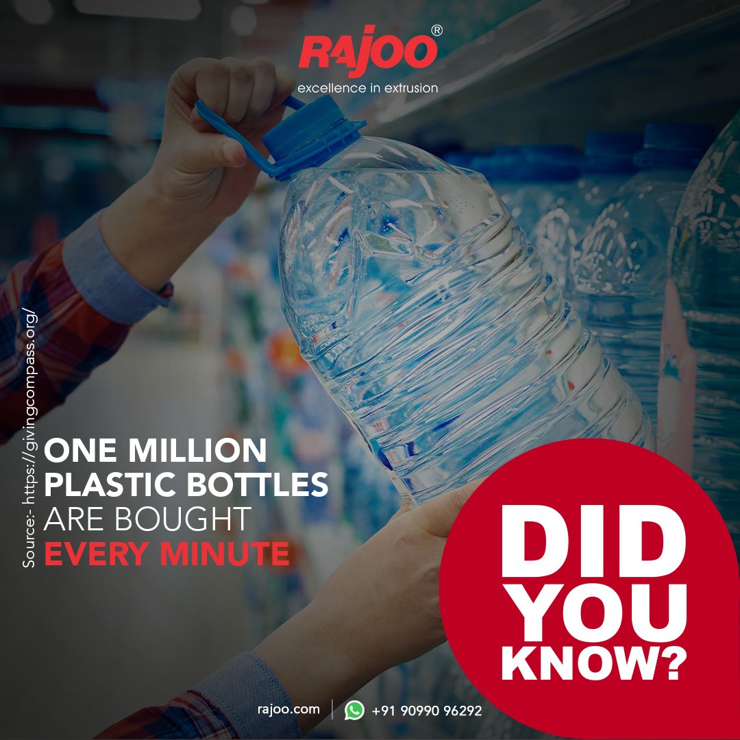 Did you know?
One million plastic bottles are bought every minute.

#DidYouKnow #WaterFacts #PlasticBottles #RajooEngineers #Rajkot #PlasticMachinery #Machines #PlasticIndustry https://t.co/wDqqVLmiyB