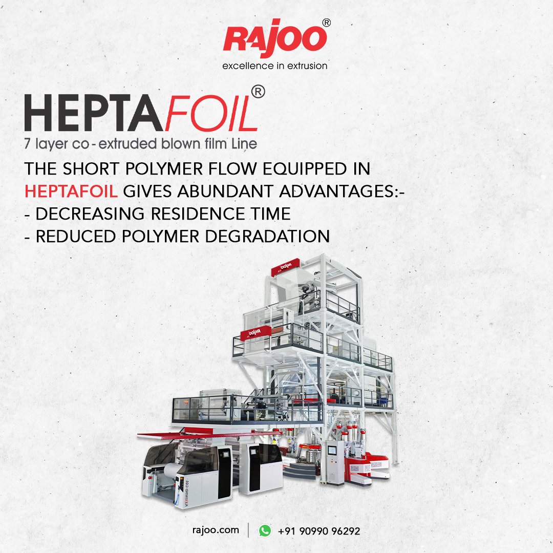 When processing thermally sensitive materials, short polymer flow passages reduce residence time, which helps prevent polymer breakdown.

For more information, 
Visit our website,
https://t.co/R9acDx9hdG

#HeptaFoil #RajooEngineers #Rajkot #PlasticMachinery #Machines https://t.co/WjHPJIYDpd