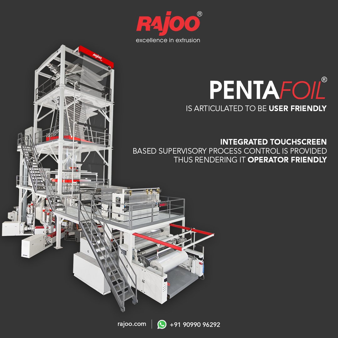 Machines that are simple to operate are less stressful for both the operator and the machine. PENTAFOIL s operator-friendly and articulated with a built-in touch-screen supervisory that gives rendering, it reduces the load.

#Pentafoil #RajooEngineers #Rajkot #PlasticMachinery https://t.co/B0L0IO547h