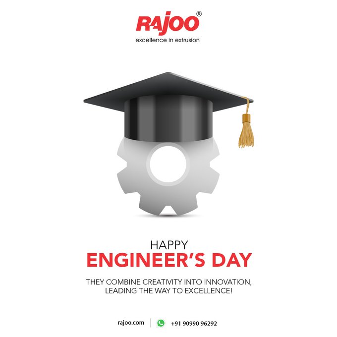 They combine creativity into innovation, leading the way to excellence!<br /><br />HAPPY ENGINEER'S DAY<br /><br />#Engineers #HappyEngineersDay #EngineersDay2022 #BirthAnniversary #FirstEngineerOfIndia #MokshagundamVisvesvaraya #RajooEngineers #Rajkot #PlasticMachinery #Machines #PlasticIndustry