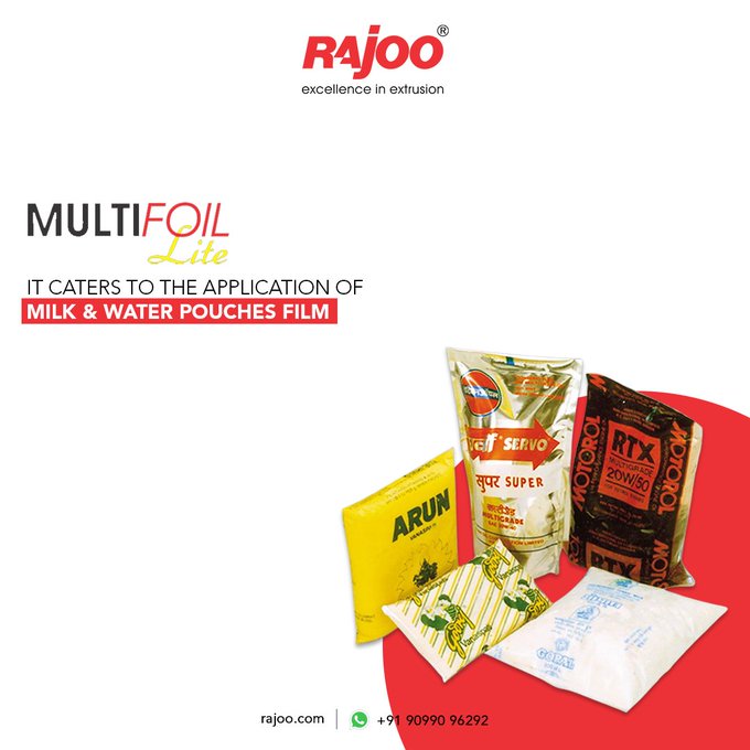 MULTIFOIL - LITE comes with trademark quality. It caters to the application of making Milk & water pouches film. It has cutting-edge features like a fully automatic surface winder, gravimetric blending and dosing, integrated material conveying, and gsm control.<br /><br />#RajooEngineers