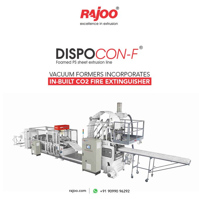 Rajoo vacuum formers are made to withstand the harsh conditions found on the manufacturing floor and are specifically made to produce foamed polystyrene.<br /><br />#DispoconF #FoamedSheet #ExtrusionLine #VacuumFormers #FireExtinguisher #RajooEngineers #Rajkot #PlasticMachinery #Machines