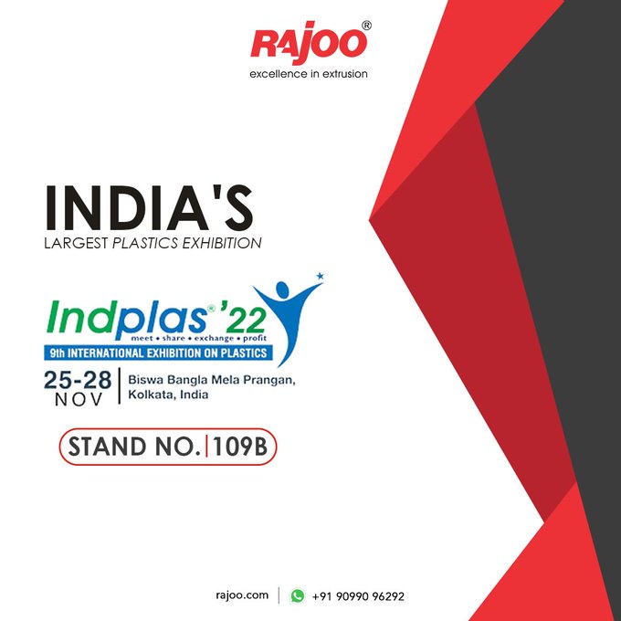 We are looking forward to seeing you!<br /><br />At <br />Stand no: 109 B,<br />25th November to 28th November 2022<br />Kolkata, India<br /><br />#Indplas #RajooAtIndplas #RajooEngineers #Rajkot #PlasticMachinery #Machines #PlasticIndustry