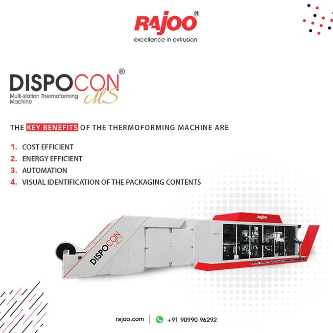 Dispocon MS our versatile thermoformer is equipped with cutting-edge features that produce outstanding output.<br />For more information,<br />Visit our website,<br />https://rajoo.com<br /><br />#RajooEngineers #Rajkot #PlasticMachinery #Machines #PlasticIndustry