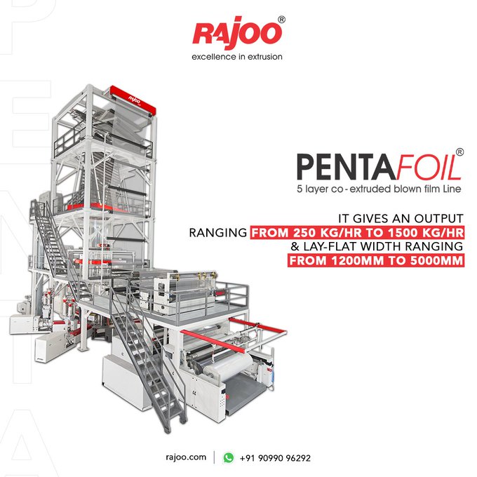 The co-extuder blown film lines are tailored to meet the needs of barrier & non-barrier POD films for various applications. <br /><br />For more information,<br />https://rajoo.com/pentafoil.html<br /><br />#Pentafoil #MaximumOutput #BlownFilmLines #Application #RajooEngineers #Rajkot #PlasticMachinery #Machines